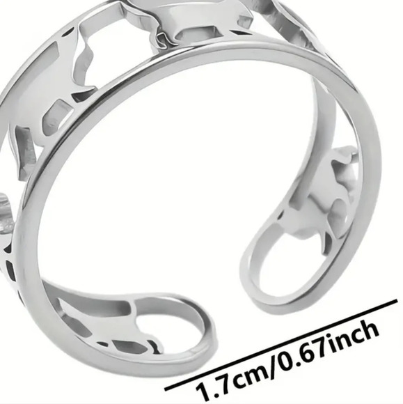Cuff style adjustable silver color metal cat ring, cutout - Picture 2 of 5